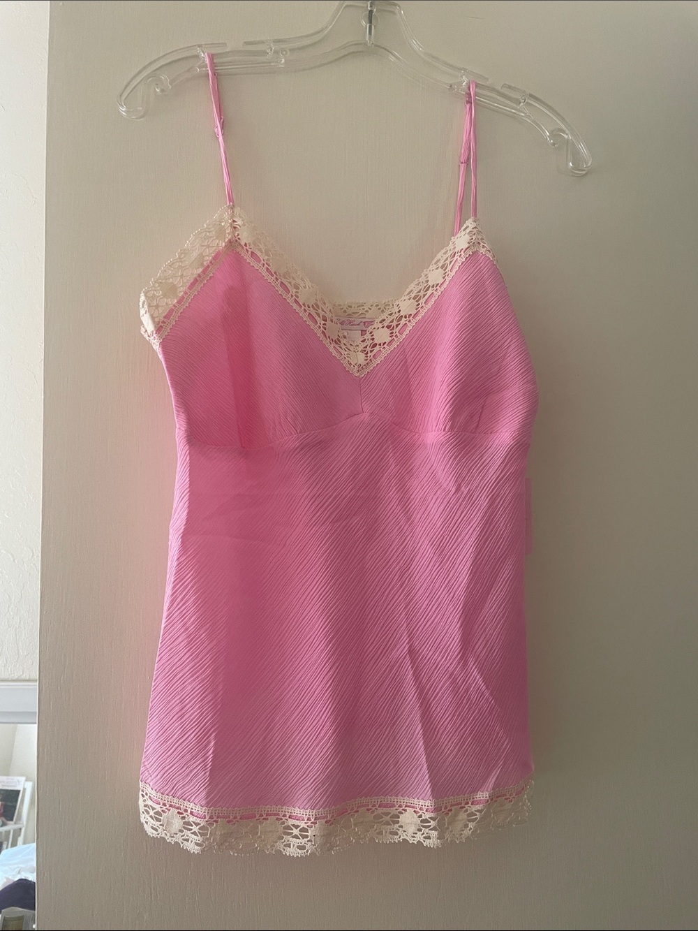 Silk Pink Lace Trim Cami Top